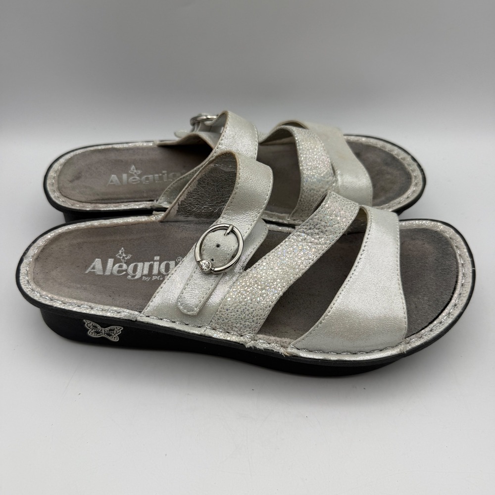 Alegria Sandals Womens 38 US 8-8.5 Silver Metallic Summer Nights Comfort - Picture 3 of 9
